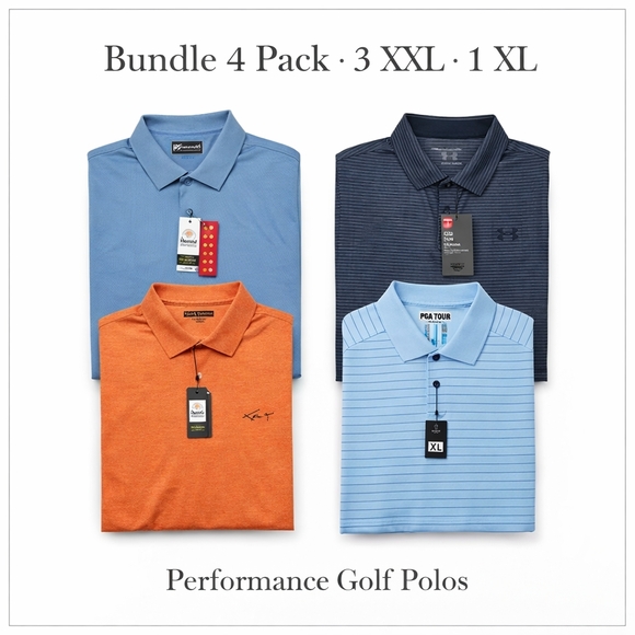 see description Other - Men’s Golf Polo Bundle 4 Pack 3 XXL 1 XL Under Armour Pebble Beach Greg Norman